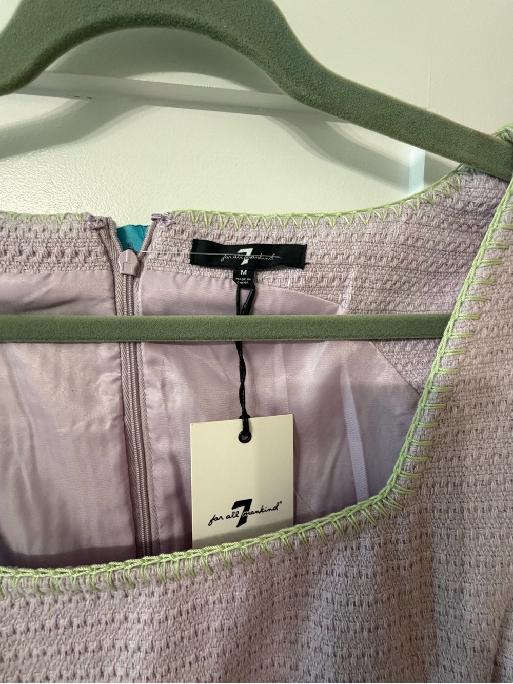 7 For All Mankind Light Lilac Tweed Dress with Lime Trim